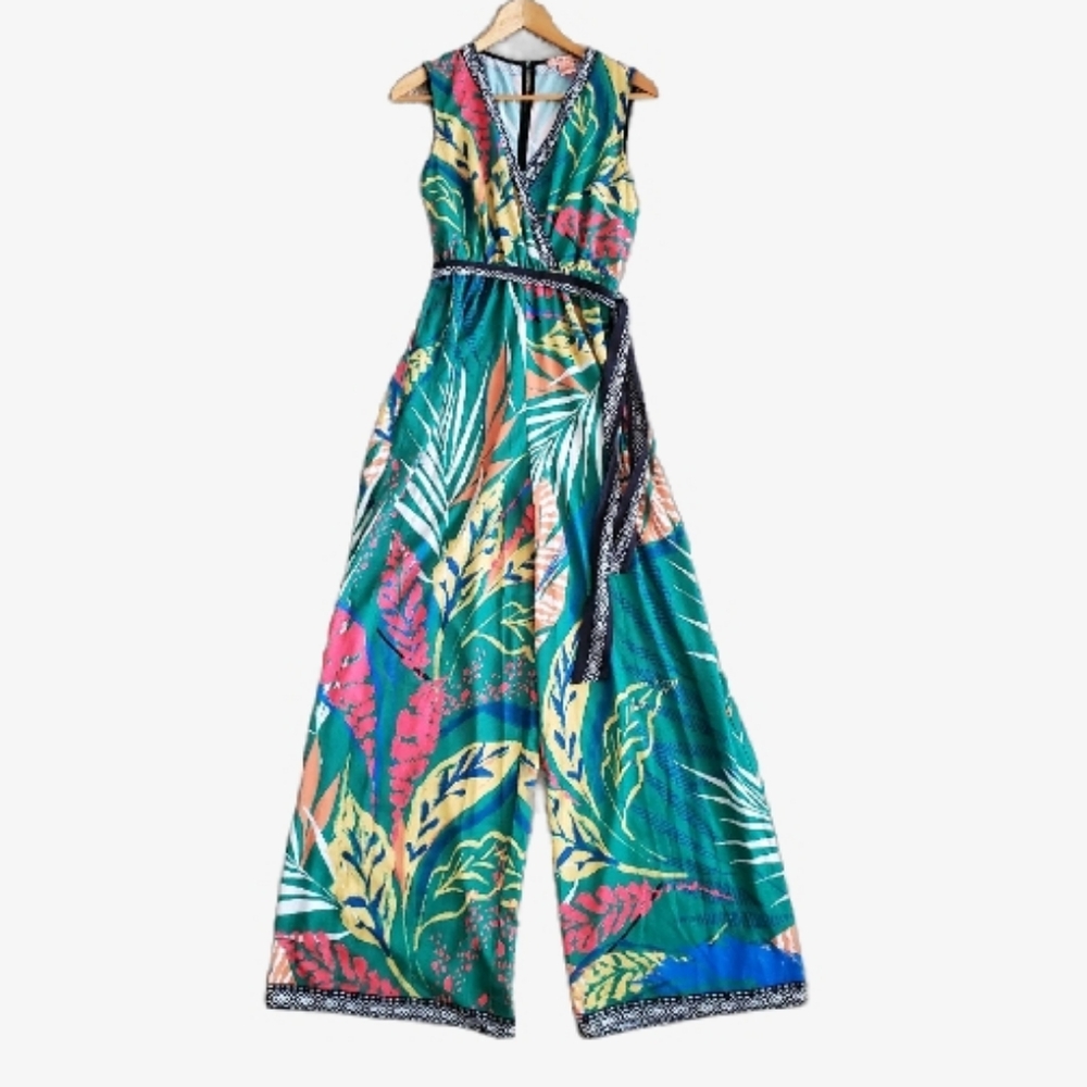 Tropical Print Jumpsuit Flying TOMATO - Picture 1 of 5